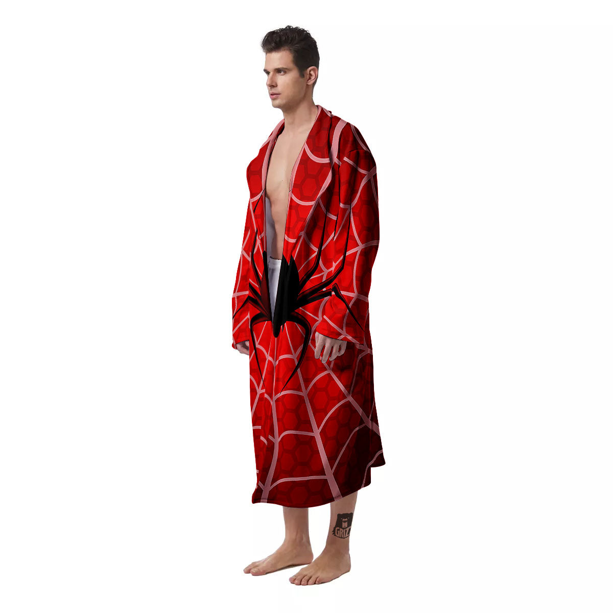 Red Spider Web Cobweb trap Print Men's Robe-grizzshop
