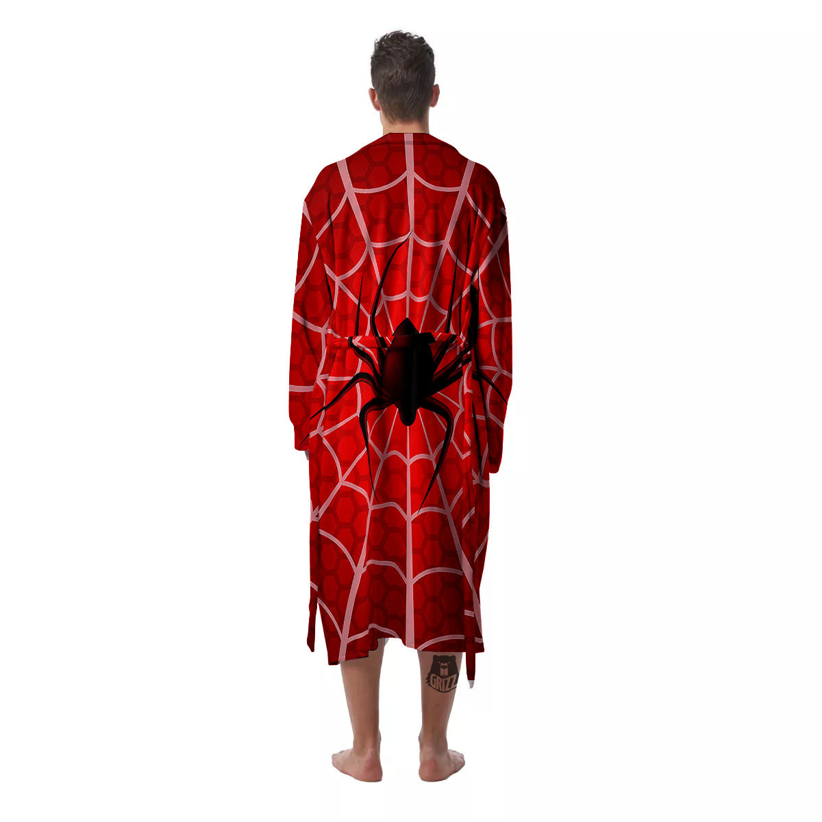 Red Spider Web Cobweb trap Print Men's Robe-grizzshop