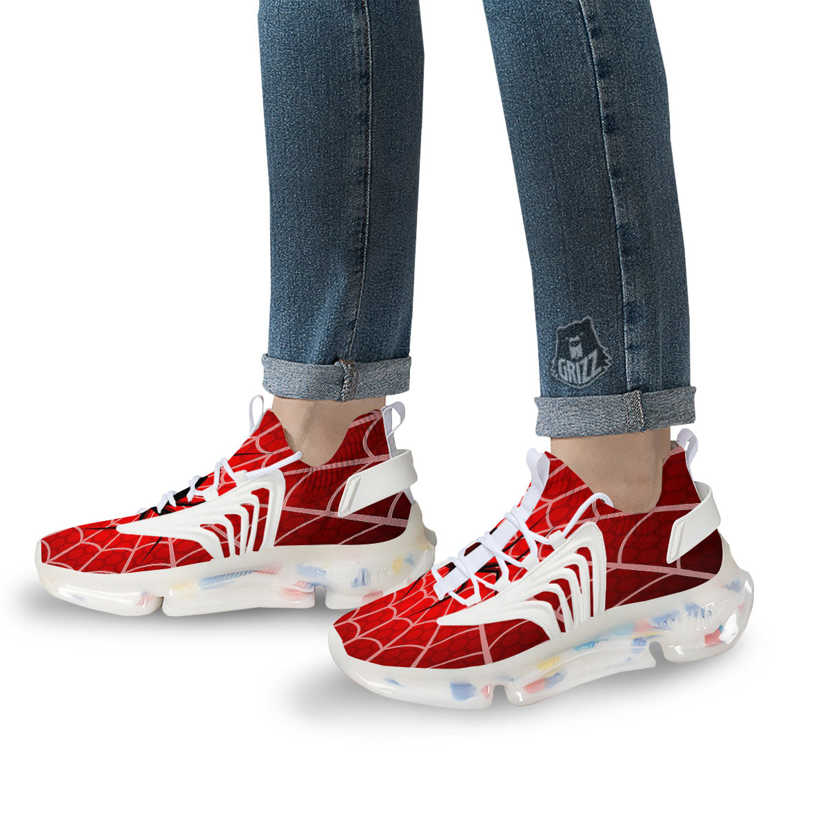 Red Spider Web Cobweb trap Print White Gym Shoes-grizzshop