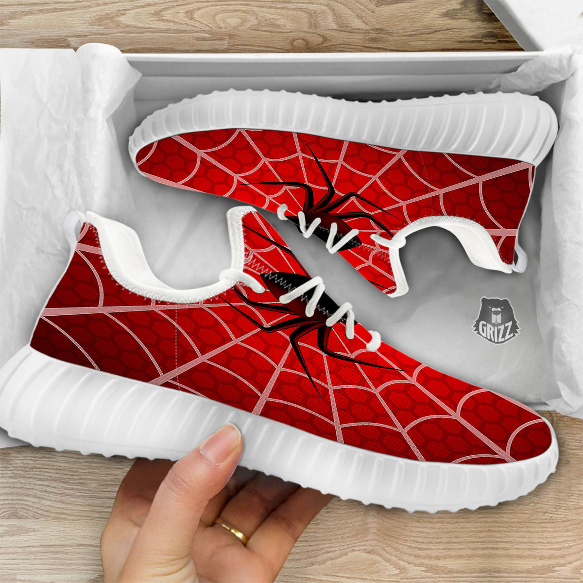 Red Spider Web Cobweb trap Print White Walking Shoes-grizzshop