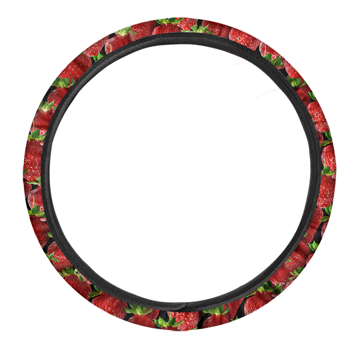 Red Strawberries Ripe Print Pattern Car Steering Wheel Cover-grizzshop