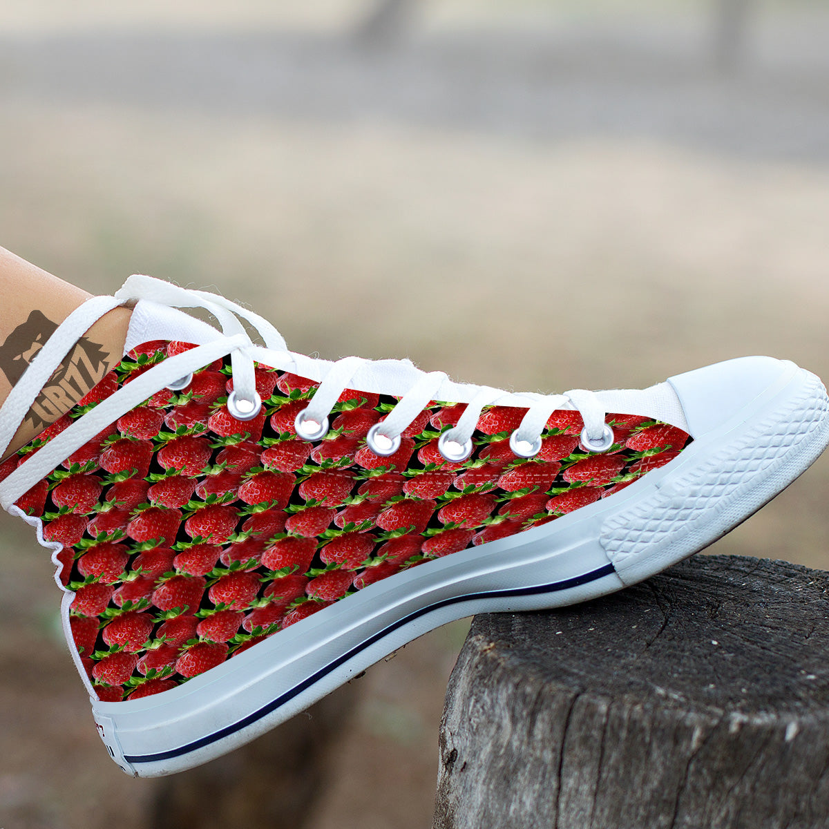 Red Strawberries Ripe Print Pattern White High Top Shoes-grizzshop