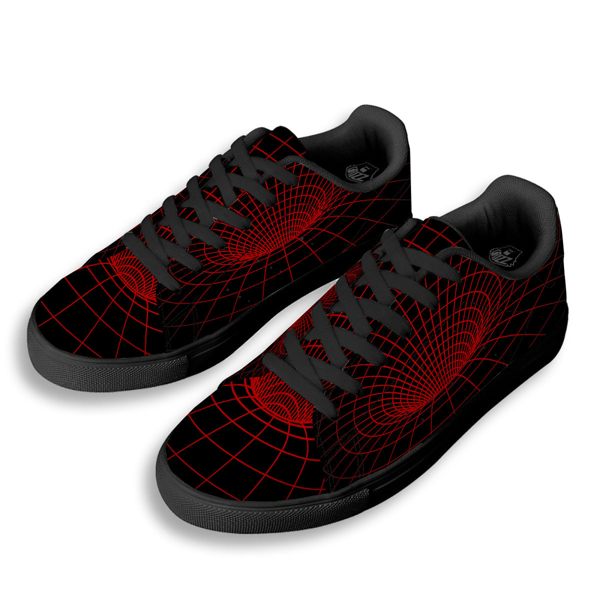 Red Techno Funnel Print Black Low Top Sneakers-grizzshop
