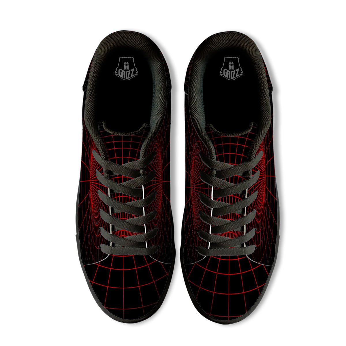 Red Techno Funnel Print Black Low Top Sneakers-grizzshop