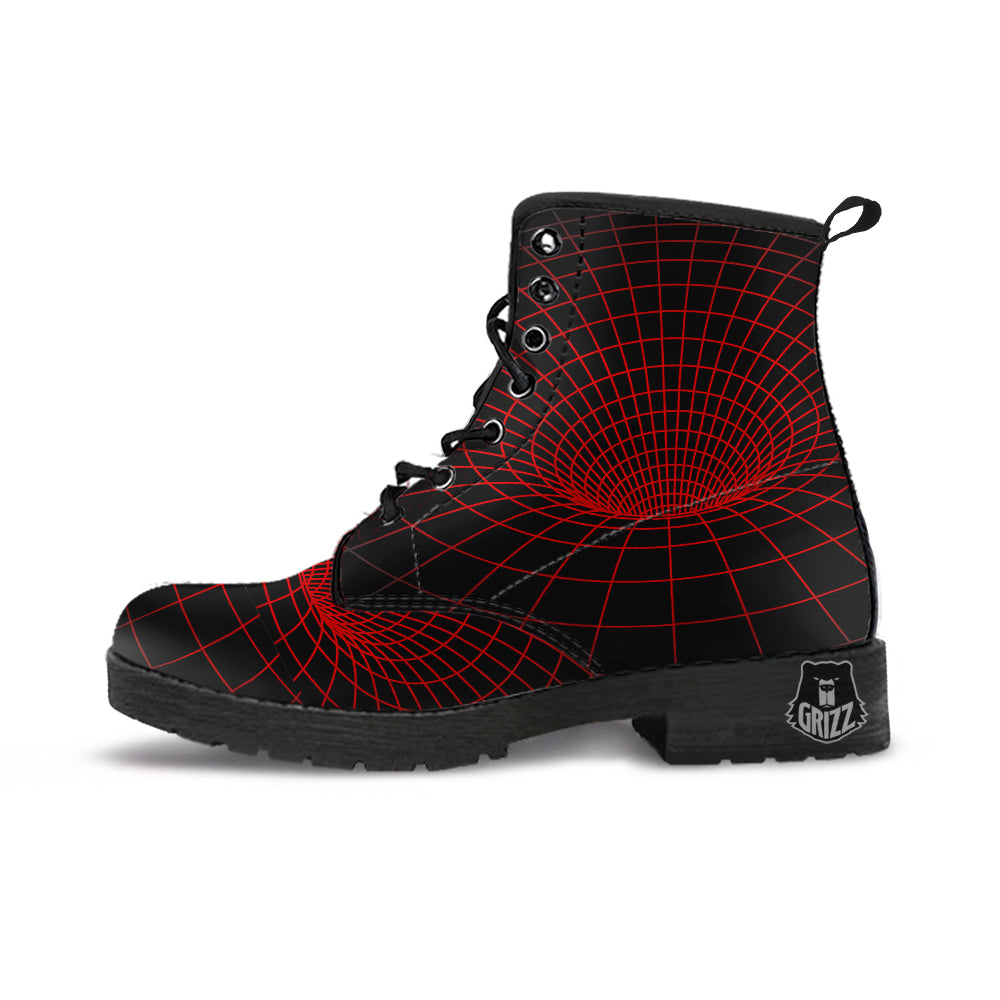 Red Techno Funnel Print Leather Boots-grizzshop