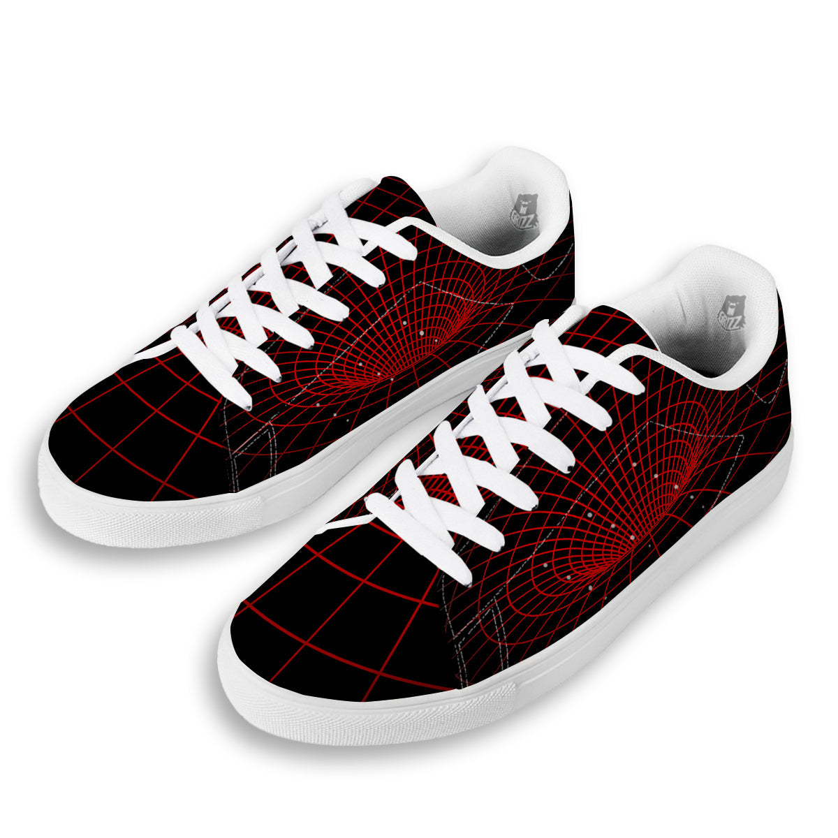 Red Techno Funnel Print White Low Top Sneakers-grizzshop