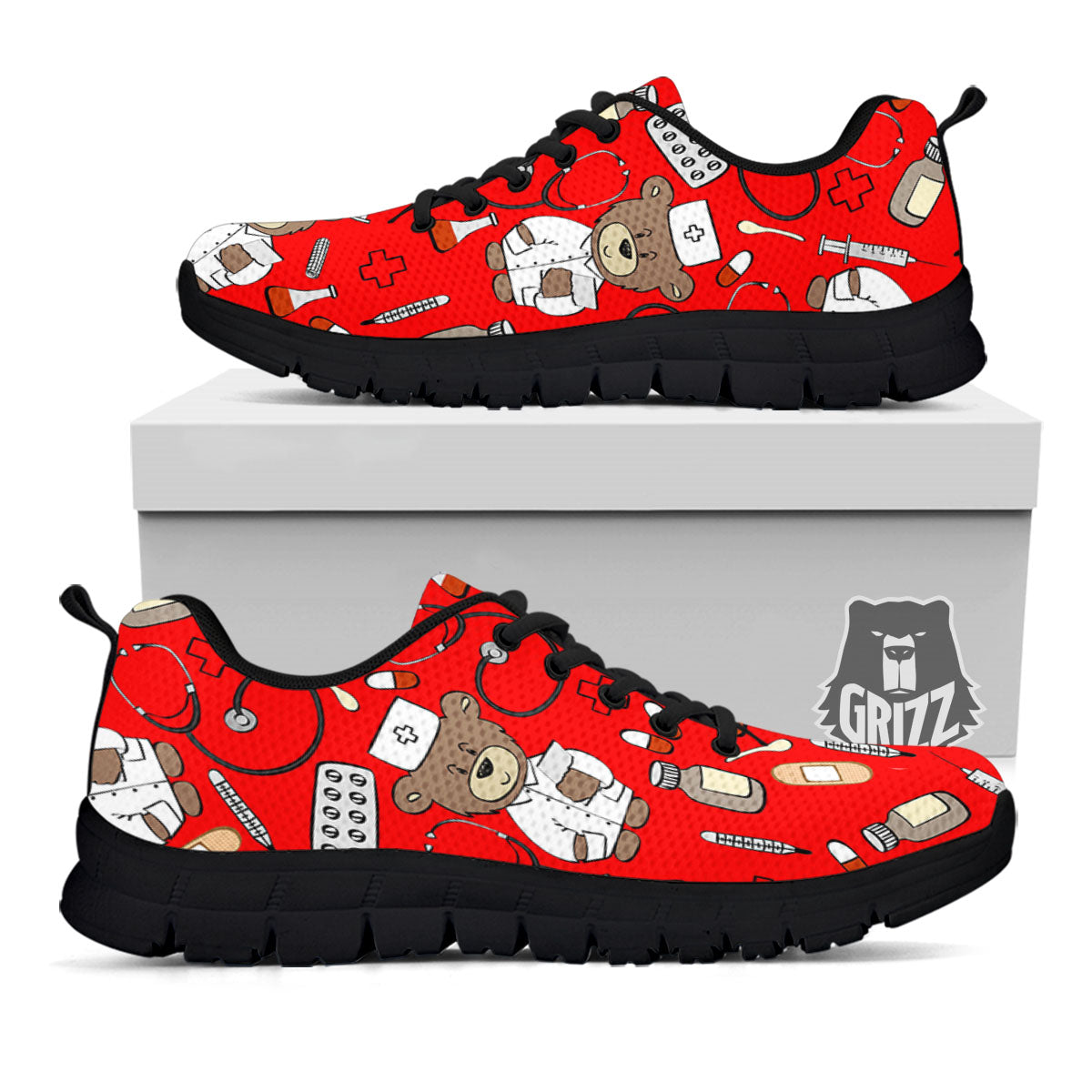 Red Teddy Bear Nurse - Sneakers-grizzshop