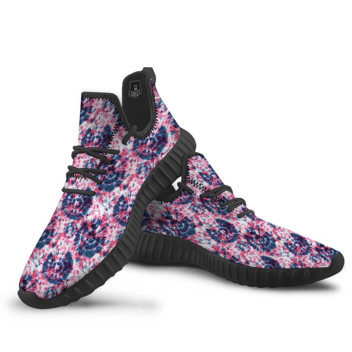 Red Tie Dye Blue Shibori Print Pattern Black Walking Shoes-grizzshop