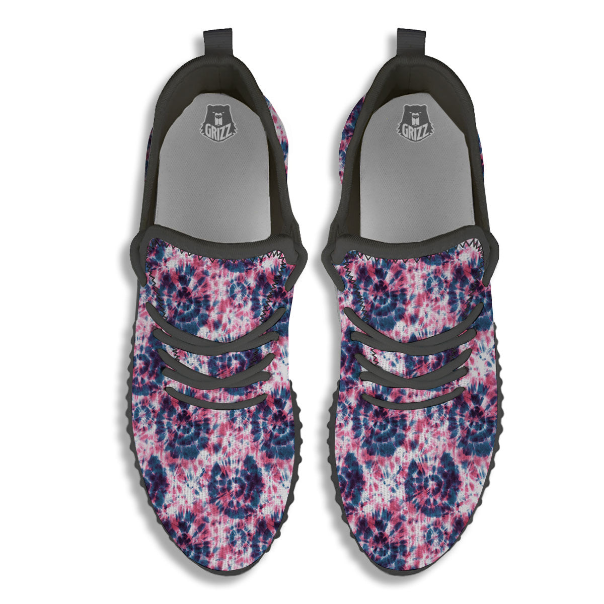 Red Tie Dye Blue Shibori Print Pattern Black Walking Shoes-grizzshop