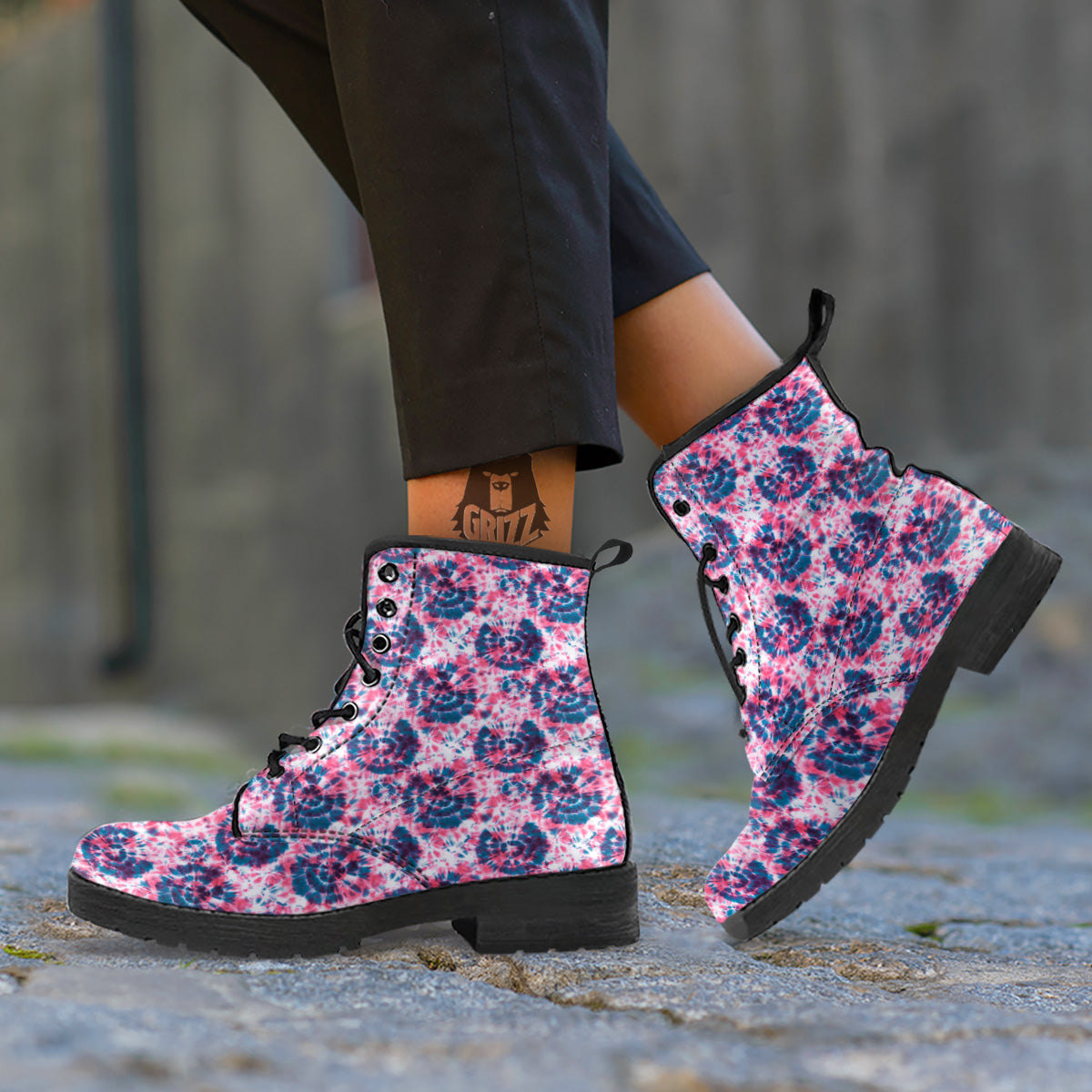 Red Tie Dye Blue Shibori Print Pattern Leather Boots-grizzshop