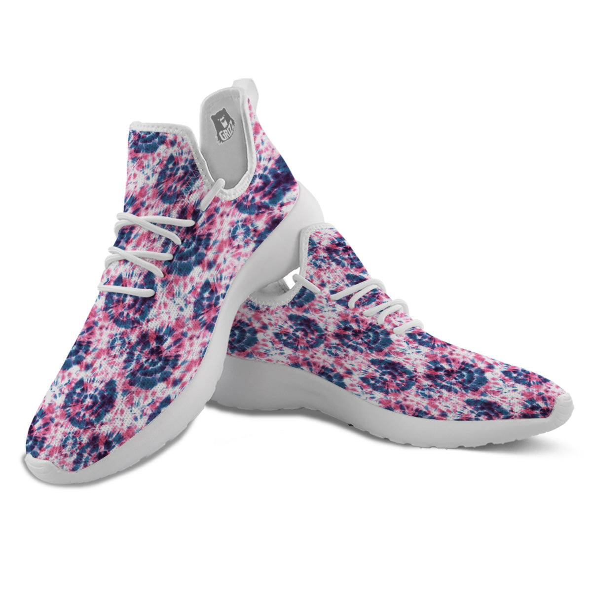 Red Tie Dye Blue Shibori Print Pattern White Athletic Shoes-grizzshop