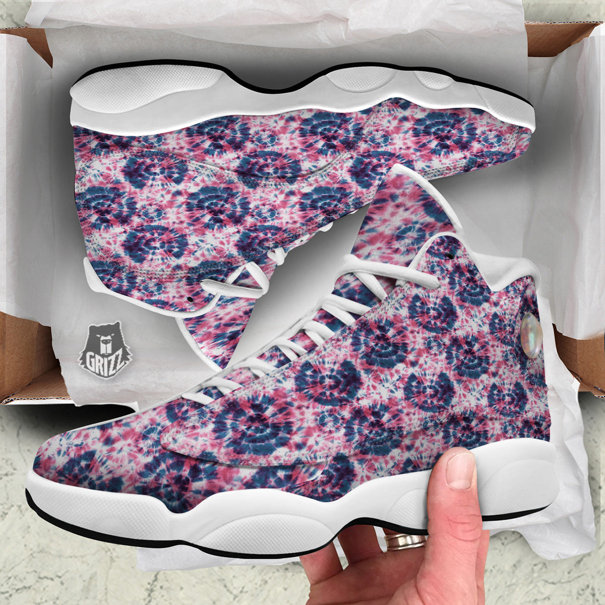 Red Tie Dye Blue Shibori Print Pattern White Basketball Shoes-grizzshop