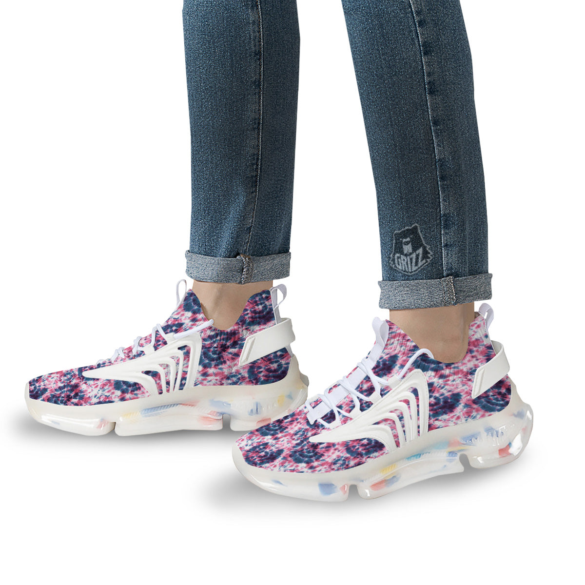 Red Tie Dye Blue Shibori Print Pattern White Gym Shoes-grizzshop