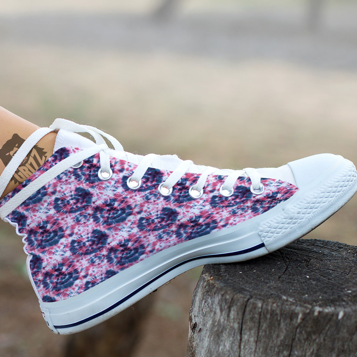 Red Tie Dye Blue Shibori Print Pattern White High Top Shoes-grizzshop