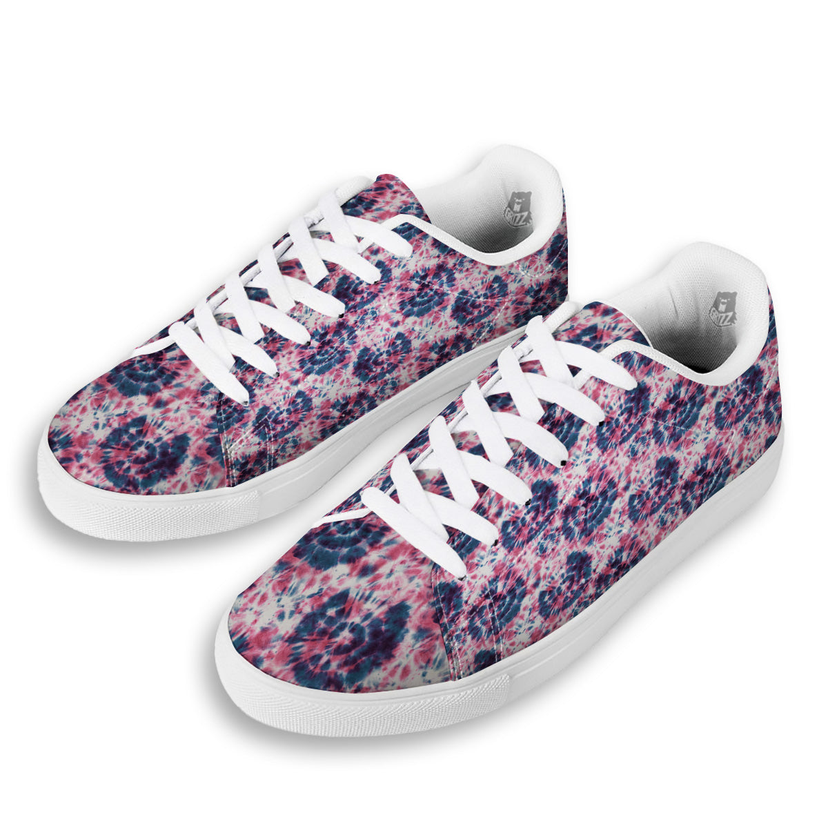 Red Tie Dye Blue Shibori Print Pattern White Low Top Sneakers-grizzshop