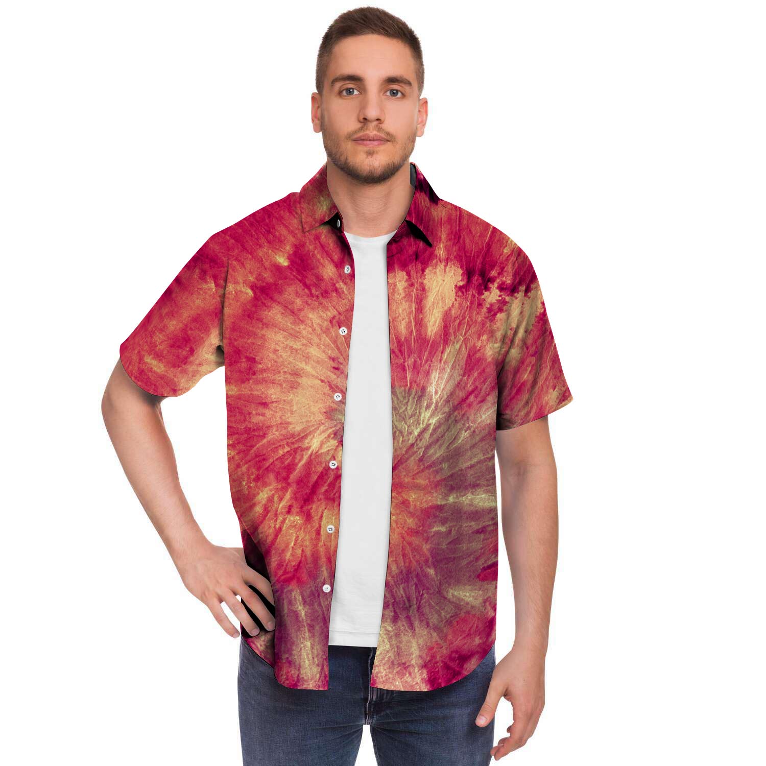 Red Tie Dye Men's Short Sleeve Shirt-grizzshop