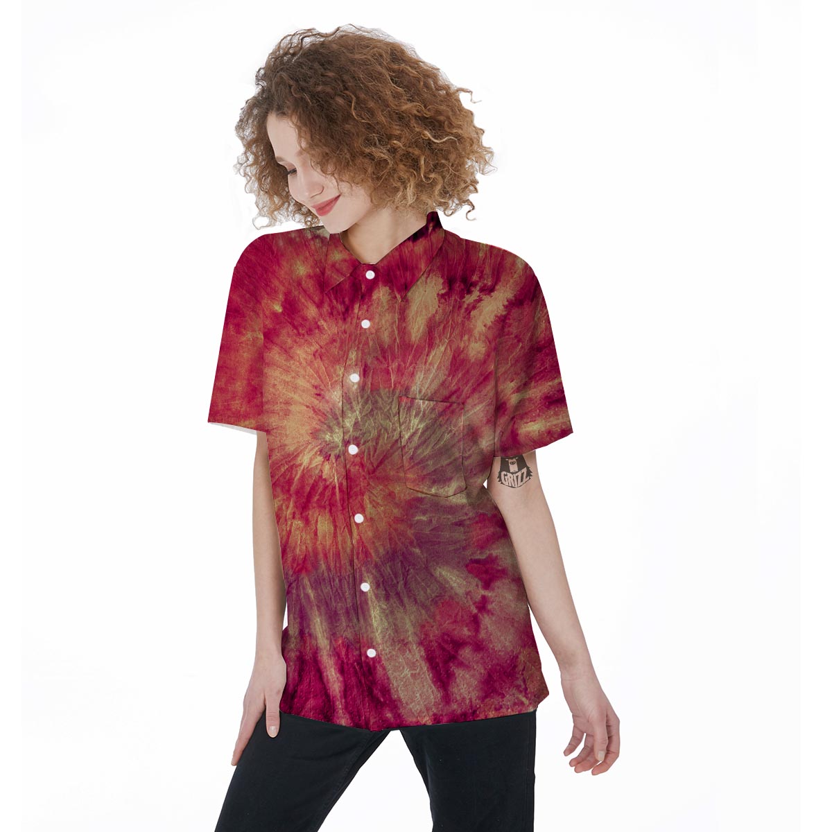 Red Tie Dye Women's Short Sleeve Shirts-grizzshop