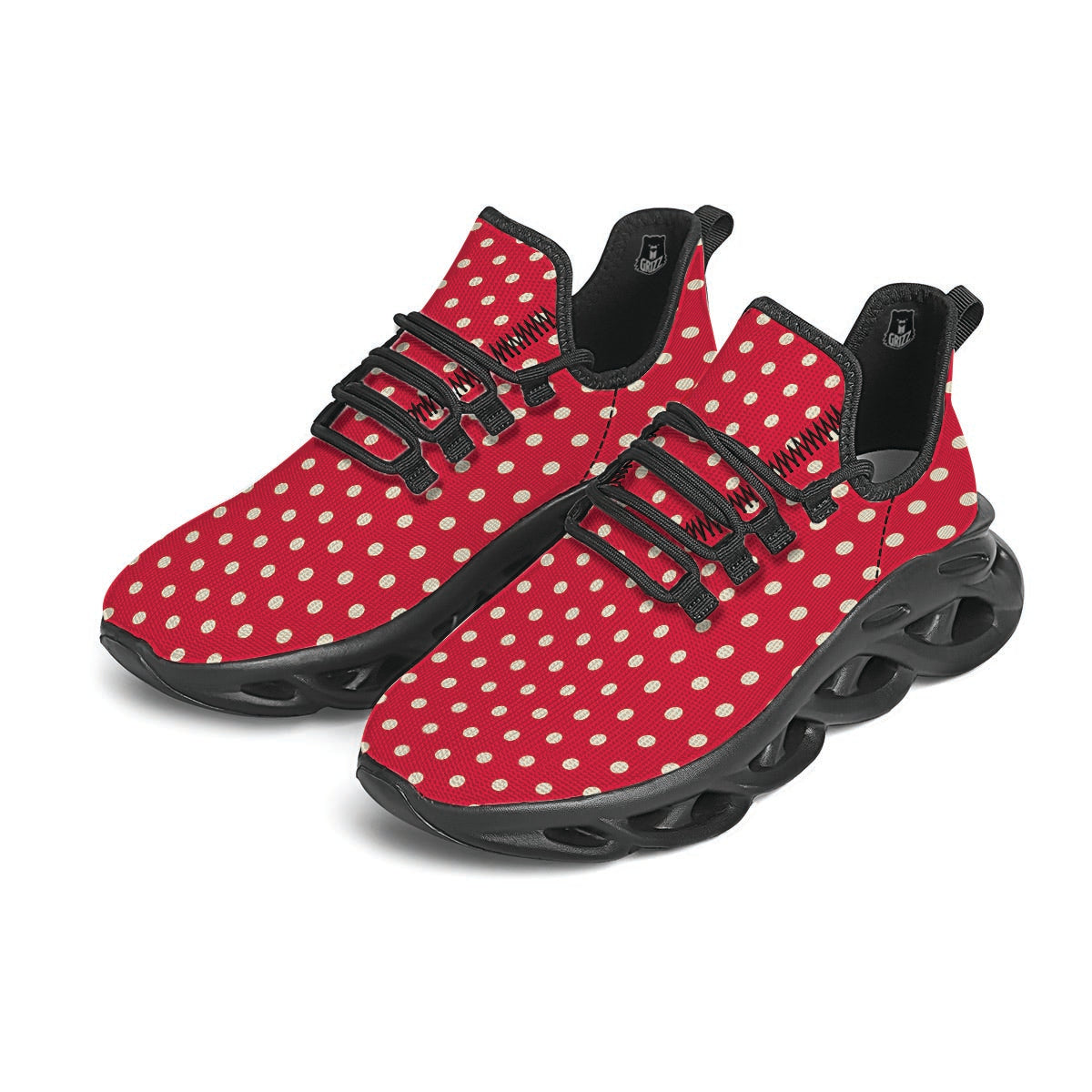 Red Tiny Polka Dot Black Running Shoes-grizzshop