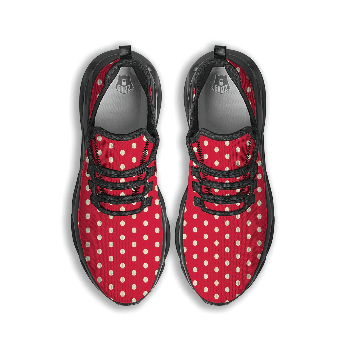 Red Tiny Polka Dot Black Running Shoes-grizzshop