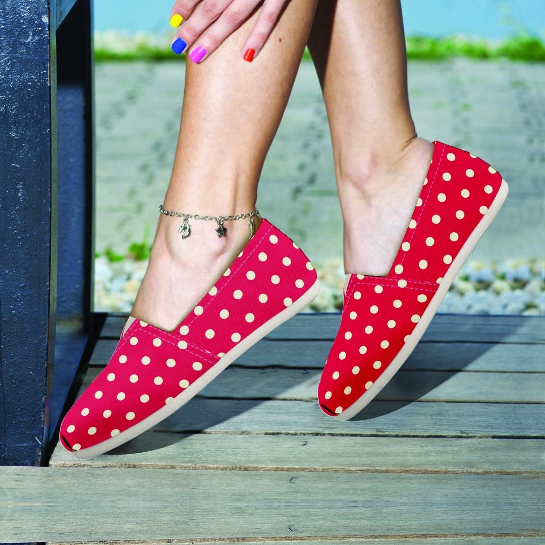 Red Tiny Polka Dot Canvas Shoes-grizzshop