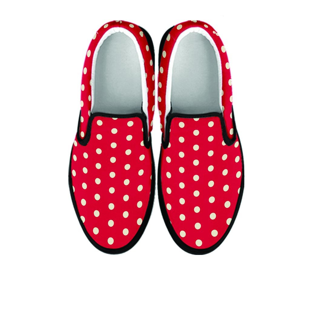 Red Tiny Polka Dot Women's Slip On Sneakers-grizzshop