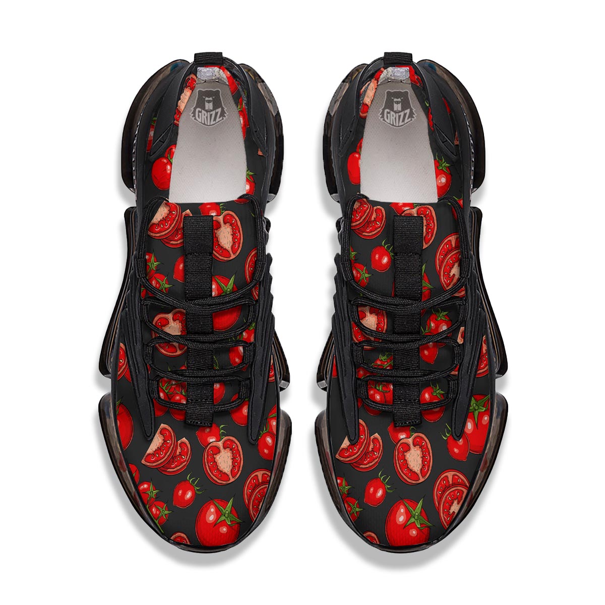 Red Tomato Print Pattern Black Gym Shoes-grizzshop