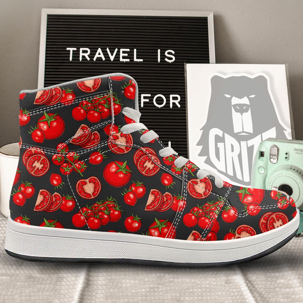 Red Tomato Print Pattern High Top Sneakers-grizzshop