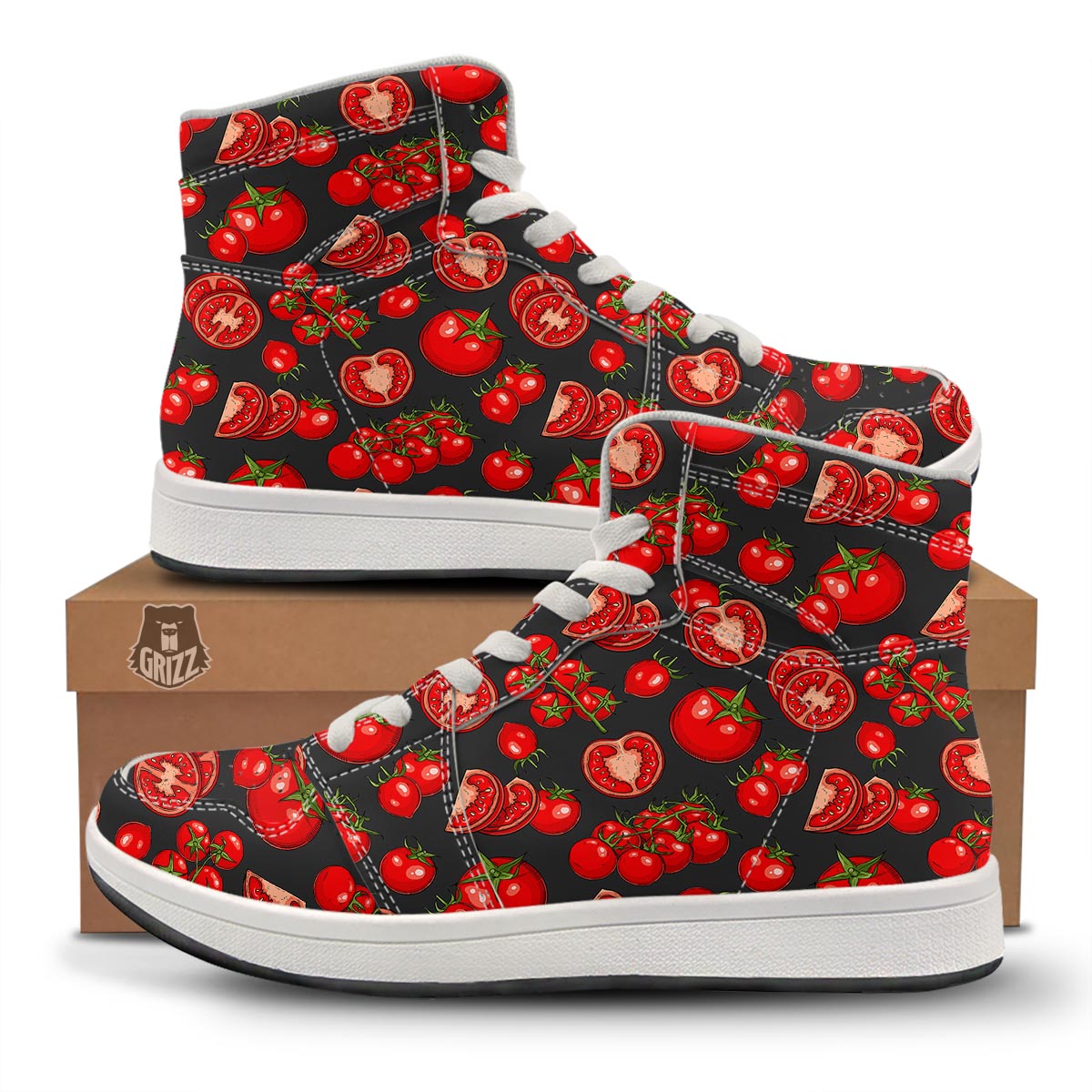 Red Tomato Print Pattern High Top Sneakers-grizzshop