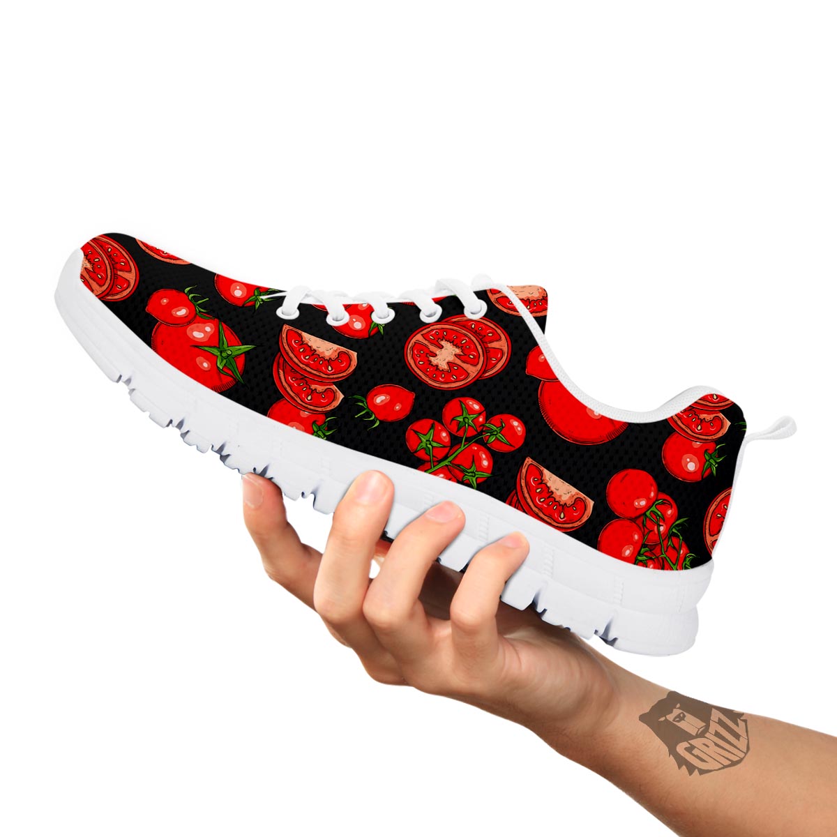 Red Tomato Print Pattern White Sneaker-grizzshop