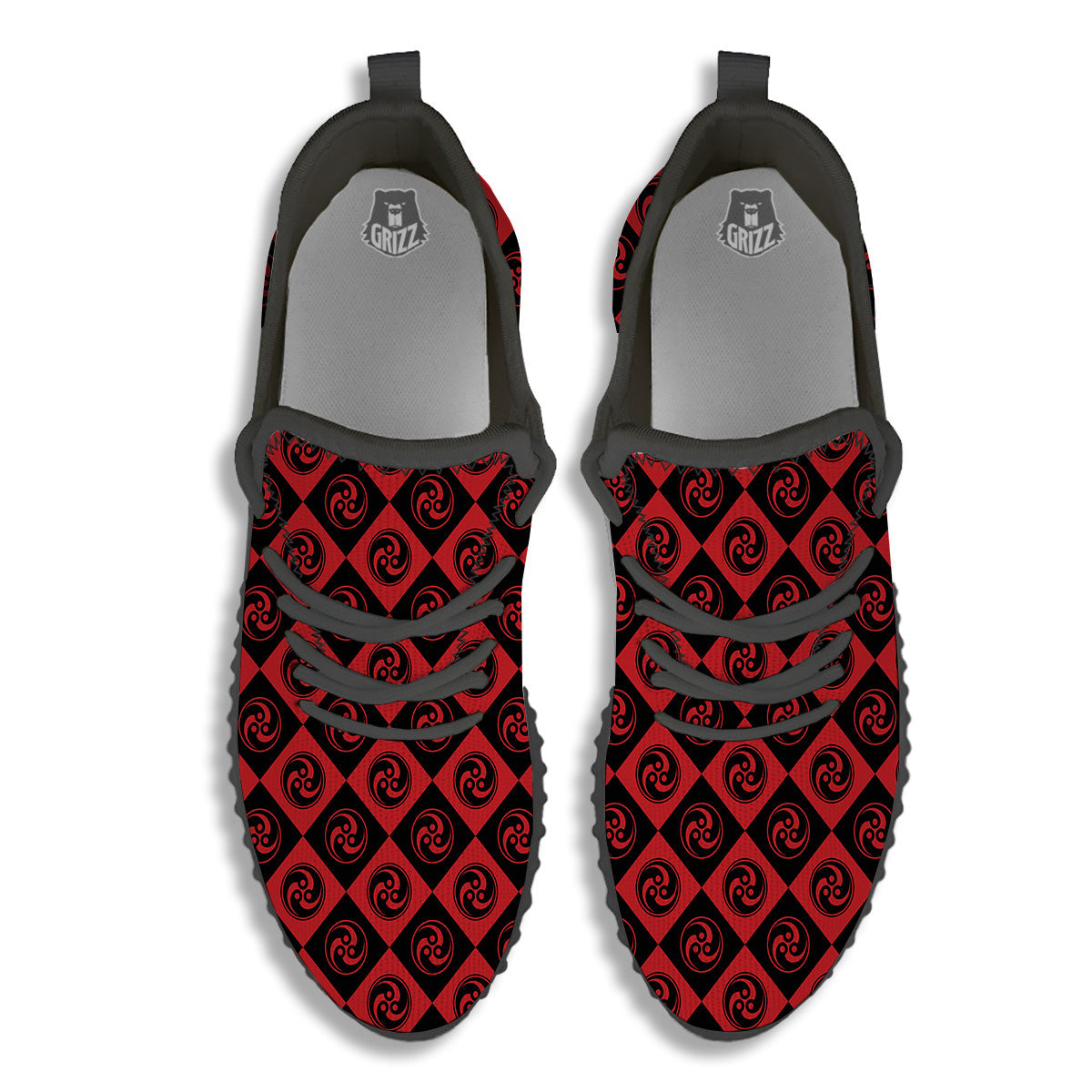 Red Tomoe Print Pattern Black Walking Shoes-grizzshop