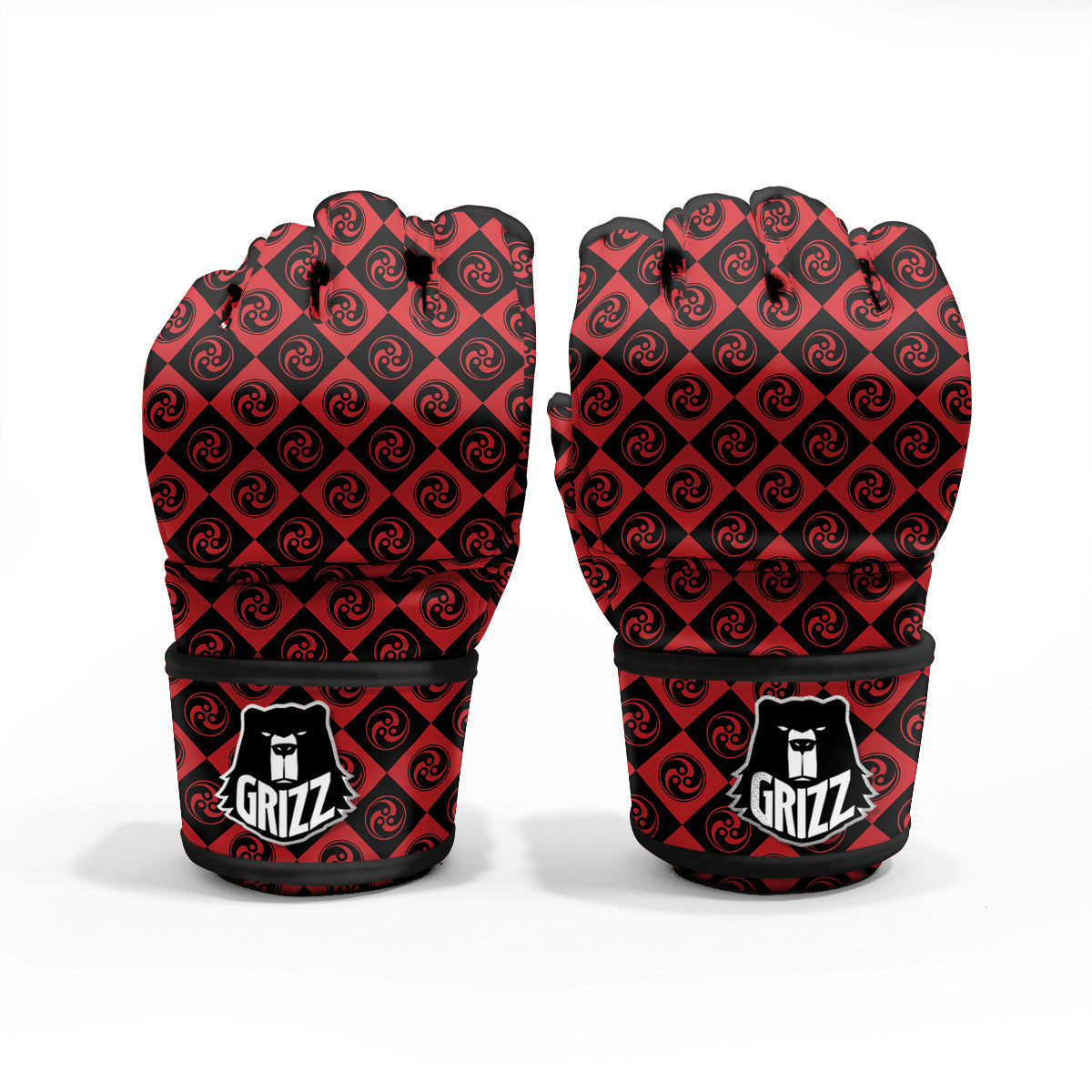 Red Tomoe Print Pattern MMA Gloves-grizzshop