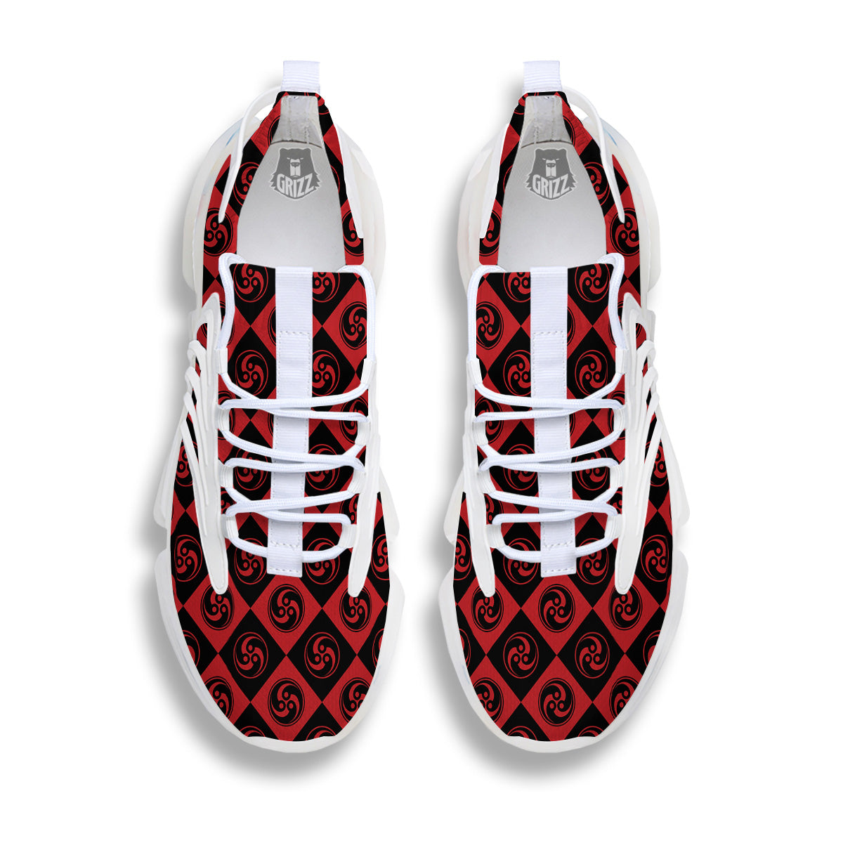 Red Tomoe Print Pattern White Gym Shoes-grizzshop