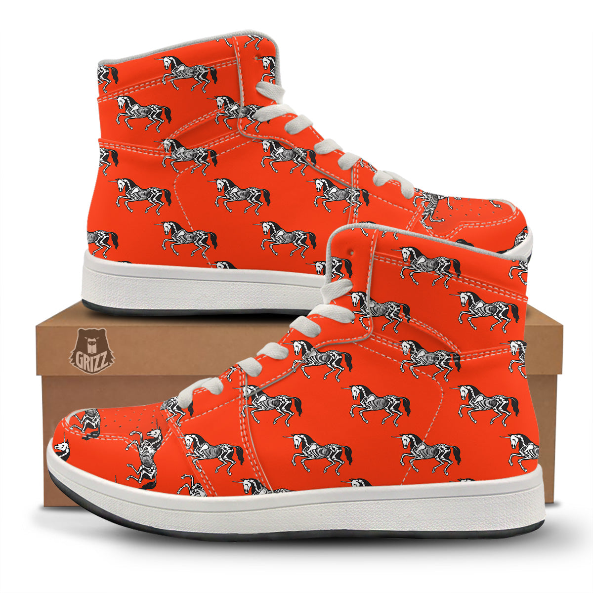 Red Unicorn Skeleton Print Pattern High Top Sneakers-grizzshop
