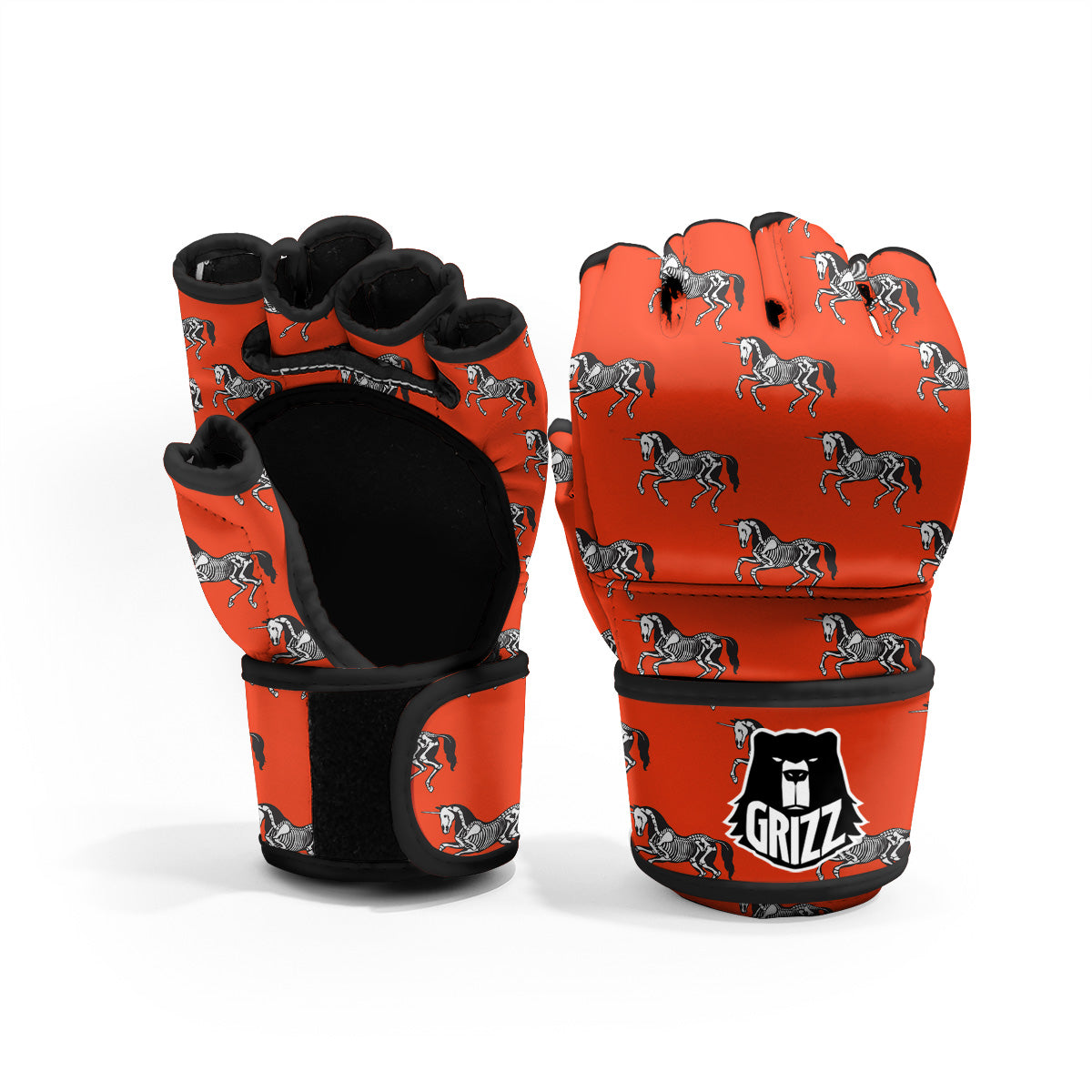 Red Unicorn Skeleton Print Pattern MMA Gloves-grizzshop