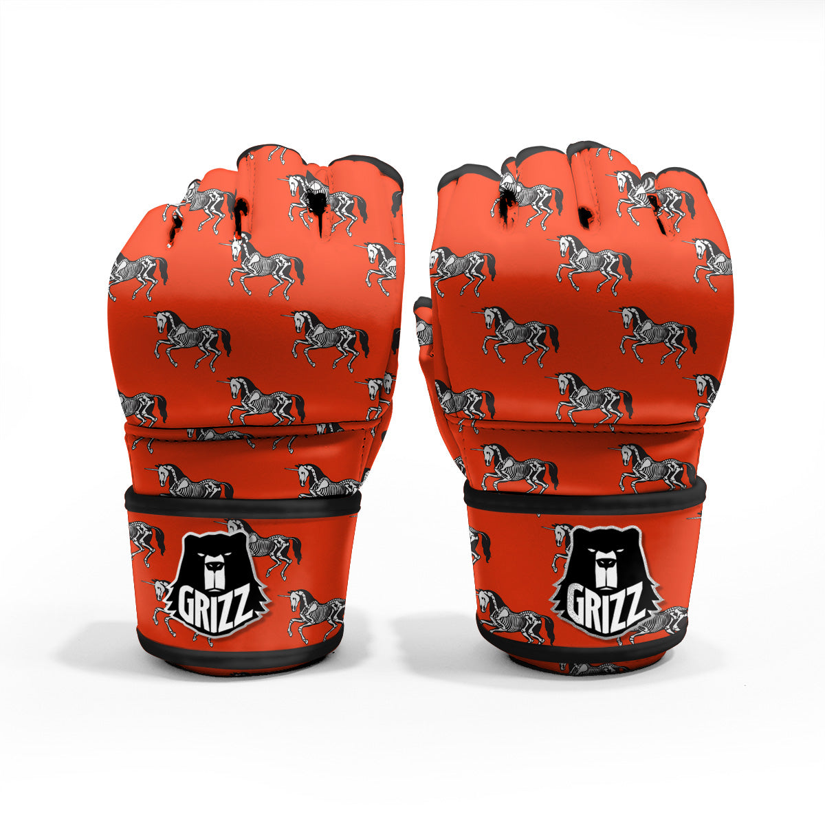 Red Unicorn Skeleton Print Pattern MMA Gloves-grizzshop