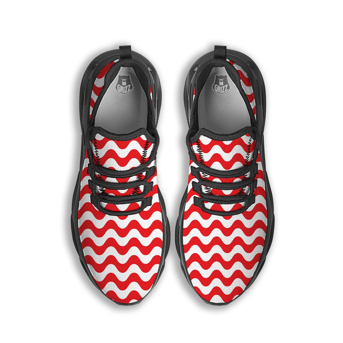 Red Wave Striped Print Black Running Shoes-grizzshop