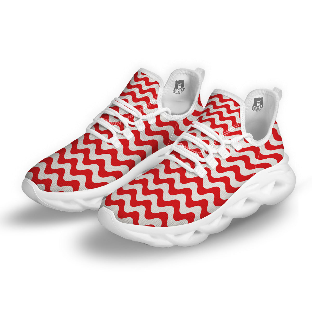 Red Wave Striped Print White Running Shoes-grizzshop
