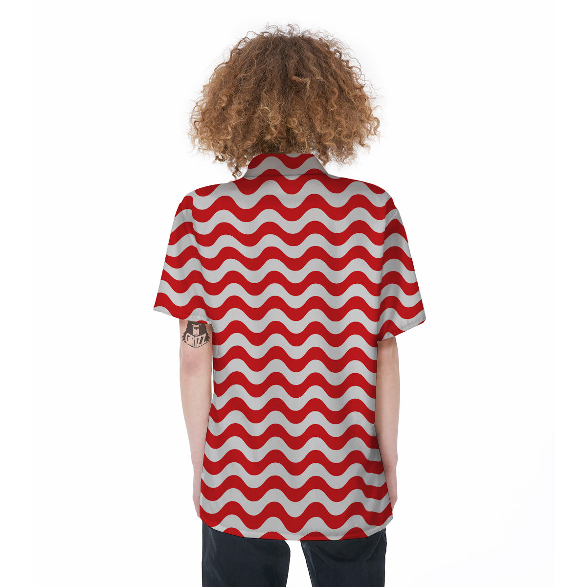 Red Wave Striped Print Women's Short Sleeve Shirts-grizzshop