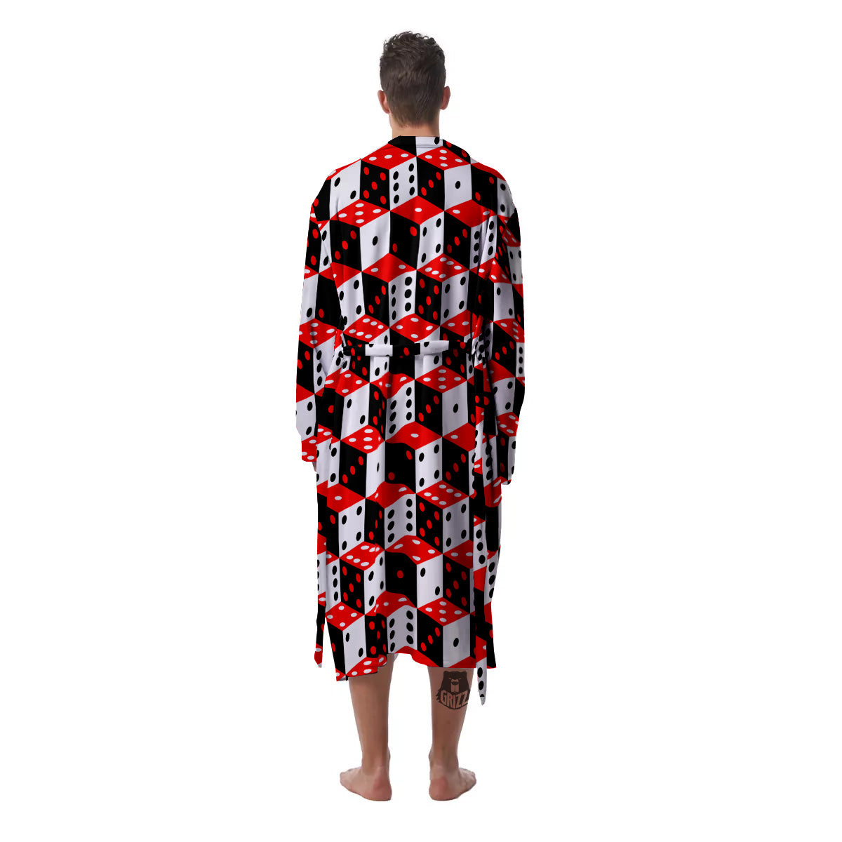 Red White And Black Dice Print Pattern Men's Robe-grizzshop