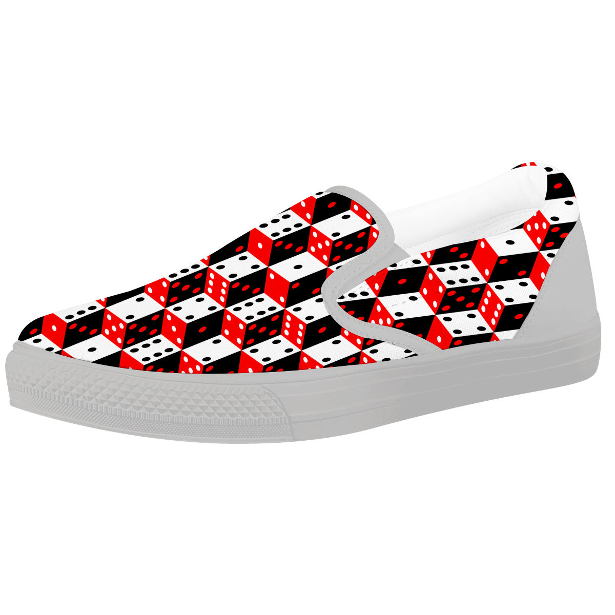 Red White And Black Dice Print Pattern White Slip On Shoes-grizzshop