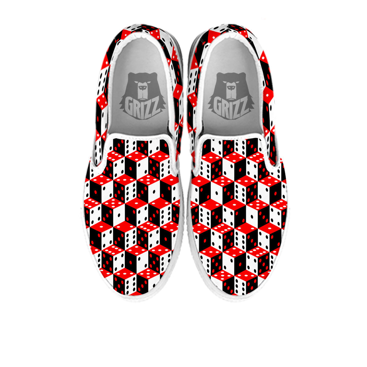 Red White And Black Dice Print Pattern White Slip On Shoes-grizzshop