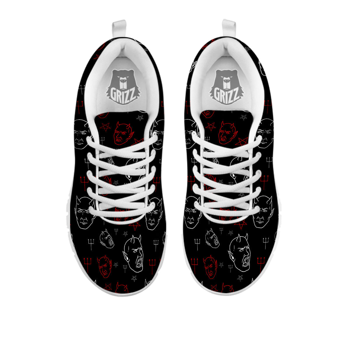 Red White Satan Head Print Pattern White Sneaker-grizzshop