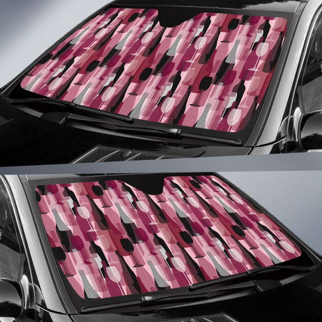 Red Wine Botttle Pattern Print Car Sun Shade-grizzshop