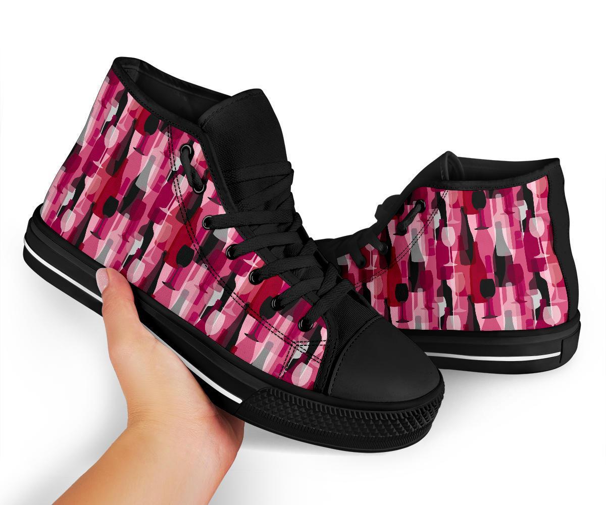Red Wine Botttle Pattern Print Men Women's High Top Shoes-grizzshop