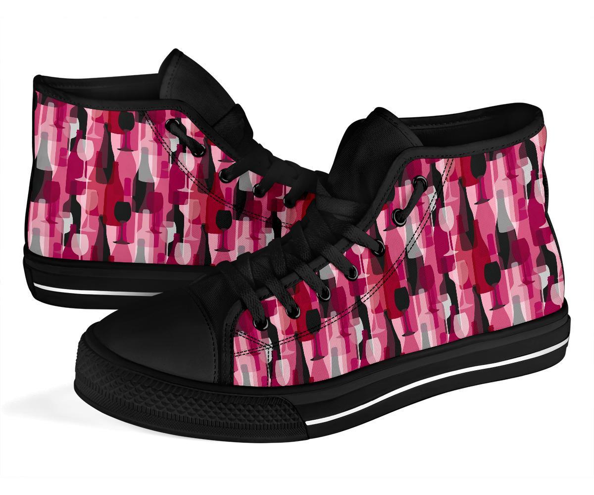 Red Wine Botttle Pattern Print Men Women's High Top Shoes-grizzshop