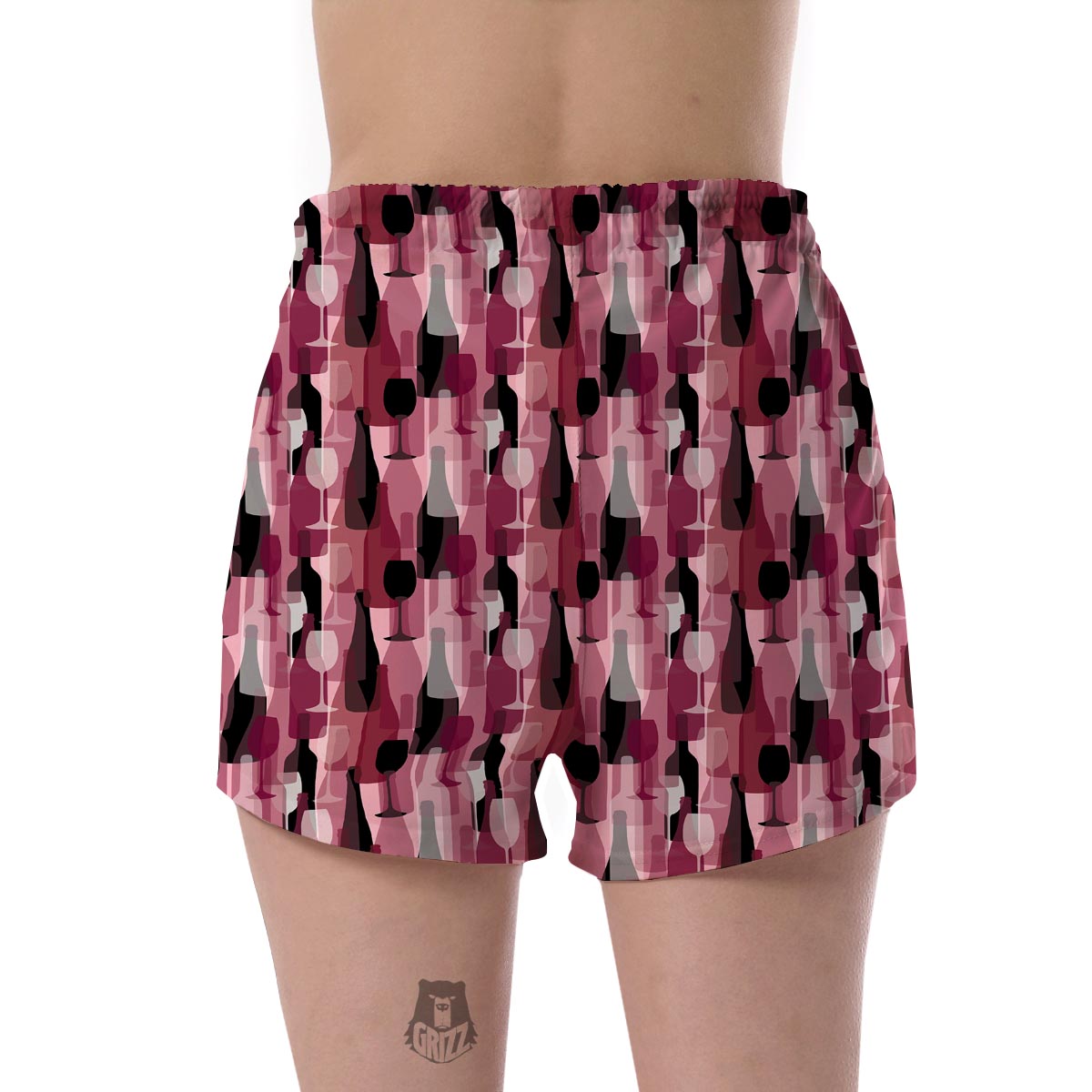 Red Wine Botttle Pattern Print Women's Shorts-grizzshop