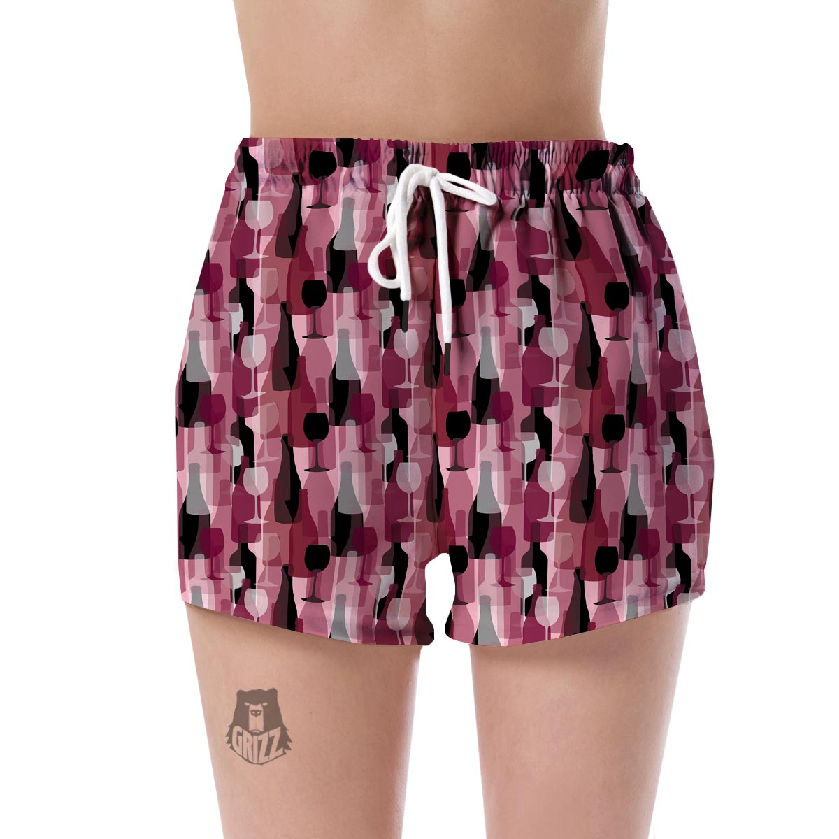 Red Wine Botttle Pattern Print Women's Shorts-grizzshop