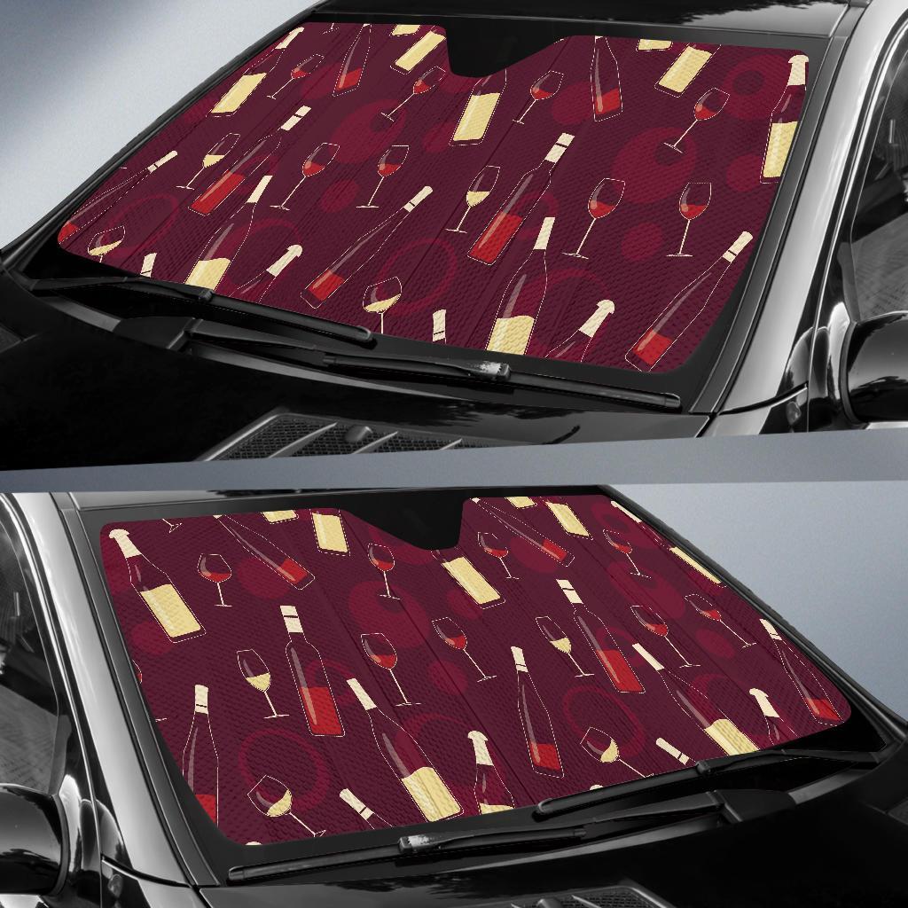 Red Wine Botttle Print Pattern Car Sun Shade-grizzshop