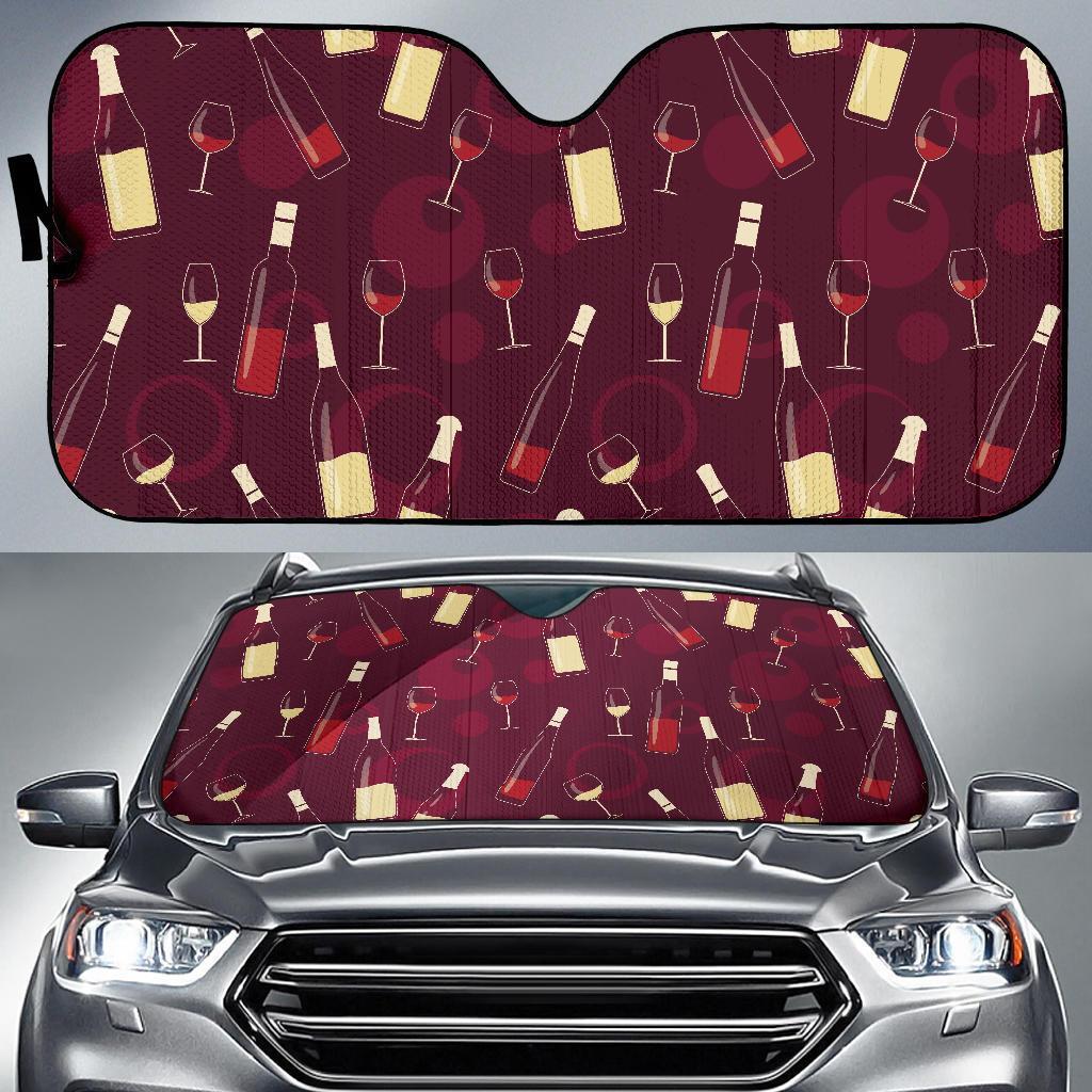 Red Wine Botttle Print Pattern Car Sun Shade-grizzshop