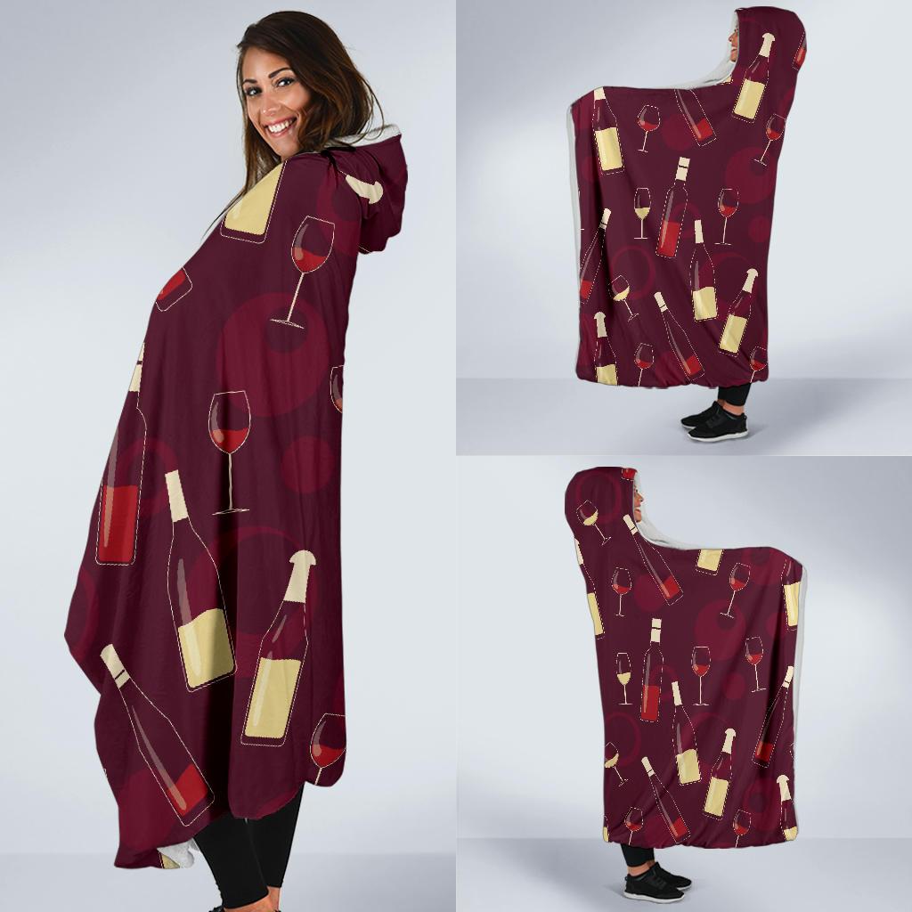 Red Wine Botttle Print Pattern Hooded Blanket-grizzshop